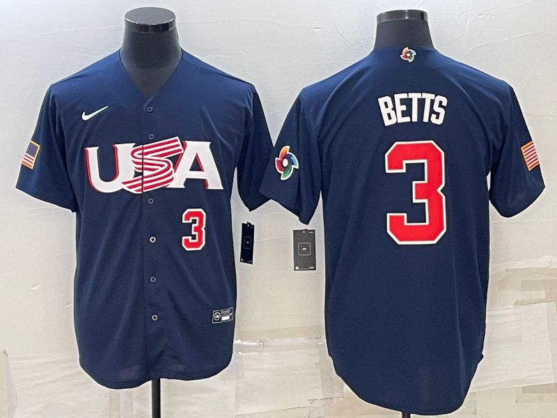 Men 2023 World Cub USA #3 Betts Blue Nike MLB Jersey2->more jerseys->MLB Jersey